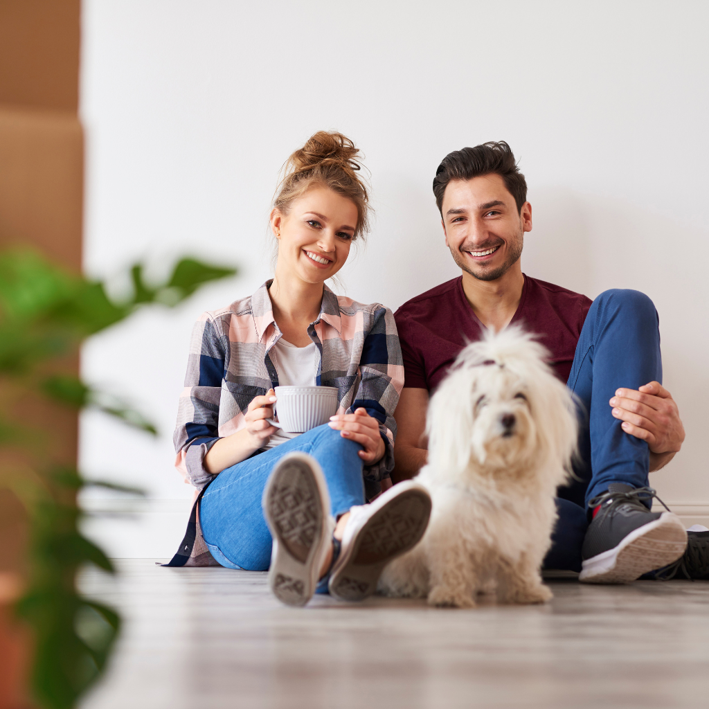 Un couple qui déménage avec son chien