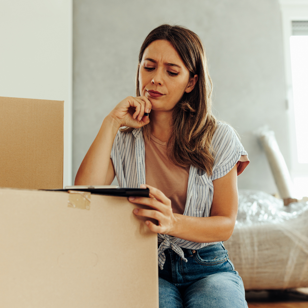 une femme qui réfléchie à comment financer son déménagement